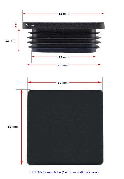 Plastic End Cap Black Suits Aluminium Tube 32mm x 32mm - Cat Enclosure Supplies